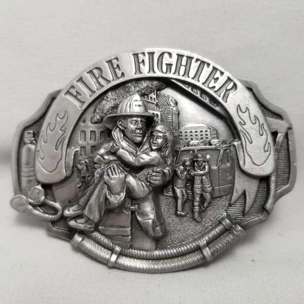 Vintage Belt Buckle 1993 Pewter Fire Fighter First Responders USA Arroyo Grande